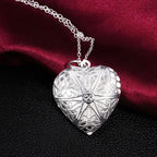 Heart-Shaped Necklace with Hollow Photo Locket Design
